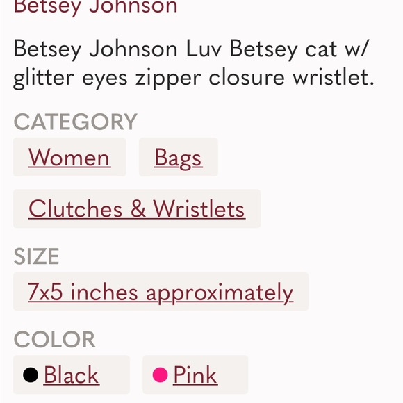 BETSEY JOHNSON LUV PURSE BLACK CAT WRISTLET KEY BAG PINK GLITTER HEART EYES NEW - Picture 8 of 10